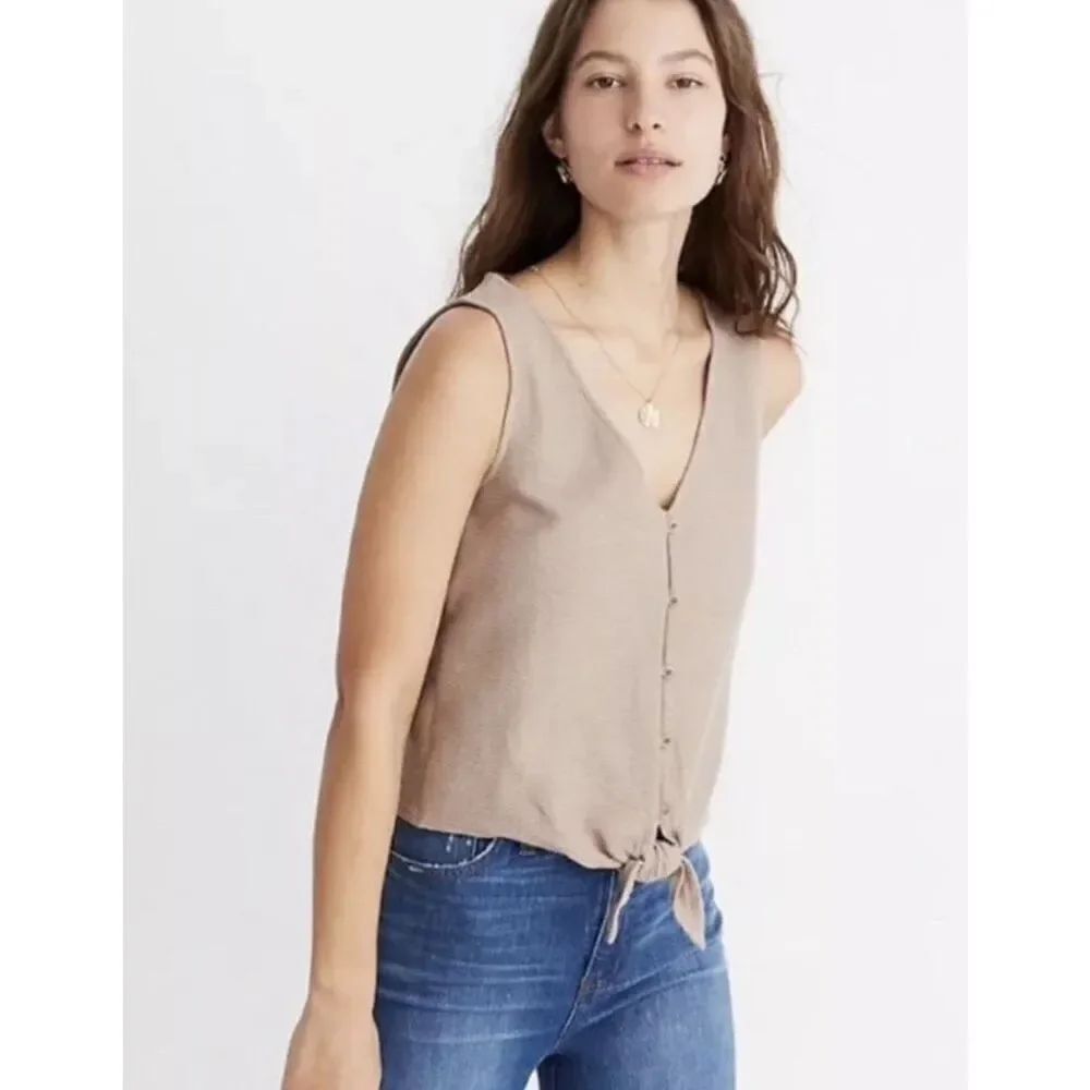 Madewell Texture and Thread Tan Tie Front Top Size XS
